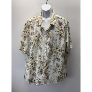 Bonworth Hawaiian Shirt Tropical Flowers Palm Trees Yellow-Green Men’s Size XL
